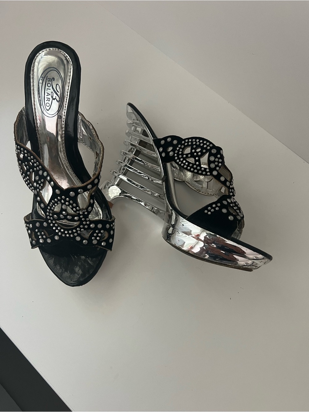 Summer Rio Black Rhinestone Open-Toe Heeled Slides - Picture 2 of 2